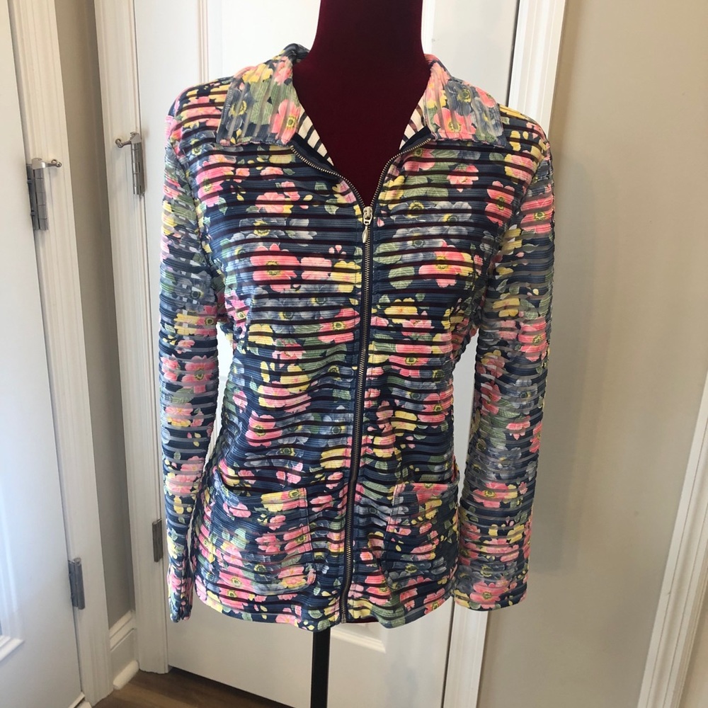 Draper’s & Damon’s Floral Mesh Striped Zip Jacket